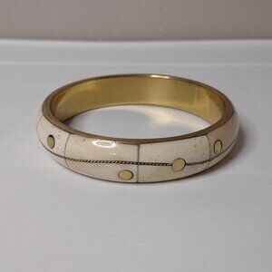 Large 9 Inch Cream And Gold Tone Vintage Bangle